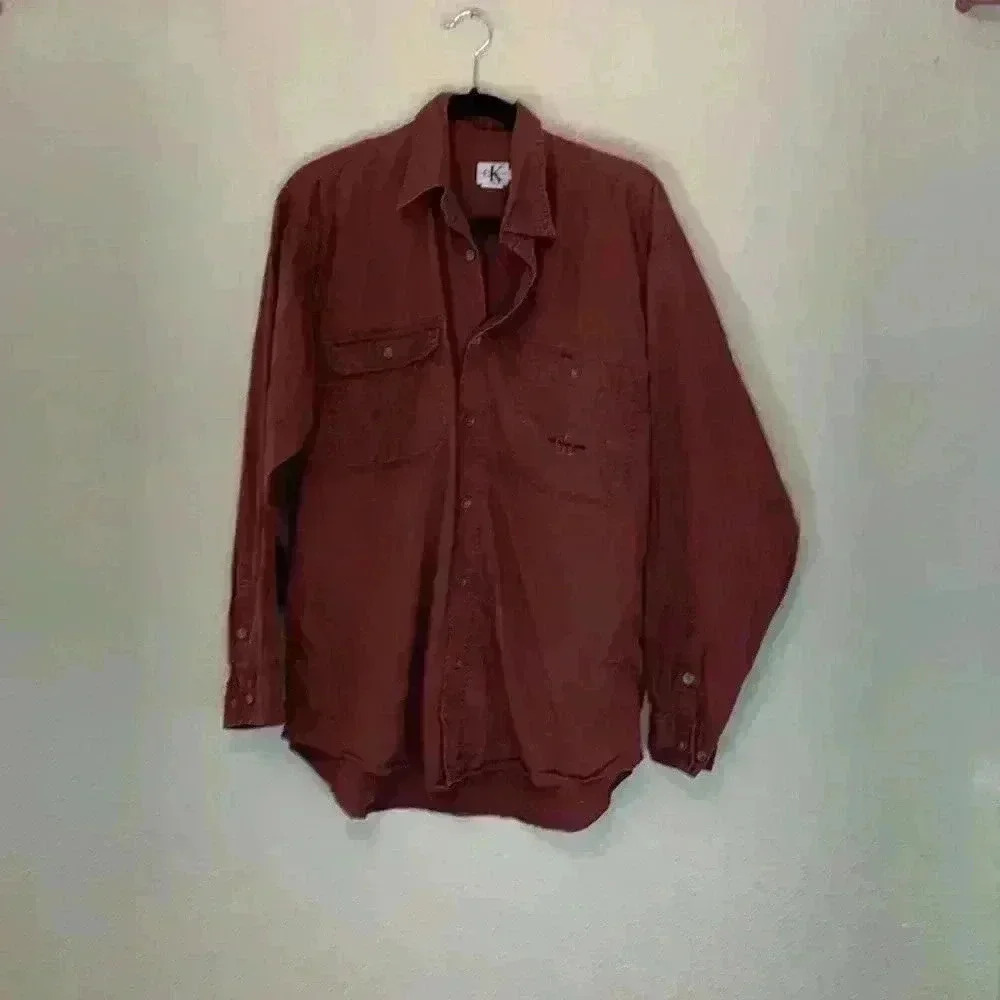 Calvin Klein rust button down sz M ranch western casual work comfy lightweight